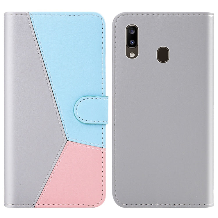 For Galaxy A30 Tricolor Stitching Horizontal Flip TPU + PU Leather Case with Holder & Card Slots & Wallet