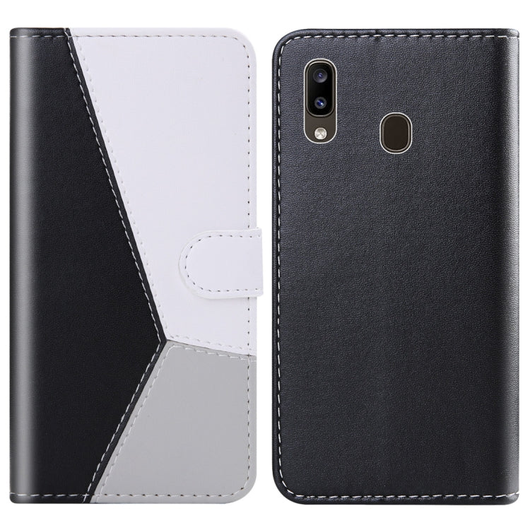 For Galaxy A40 Tricolor Stitching Horizontal Flip TPU + PU Leather Case with Holder & Card Slots & Wallet
