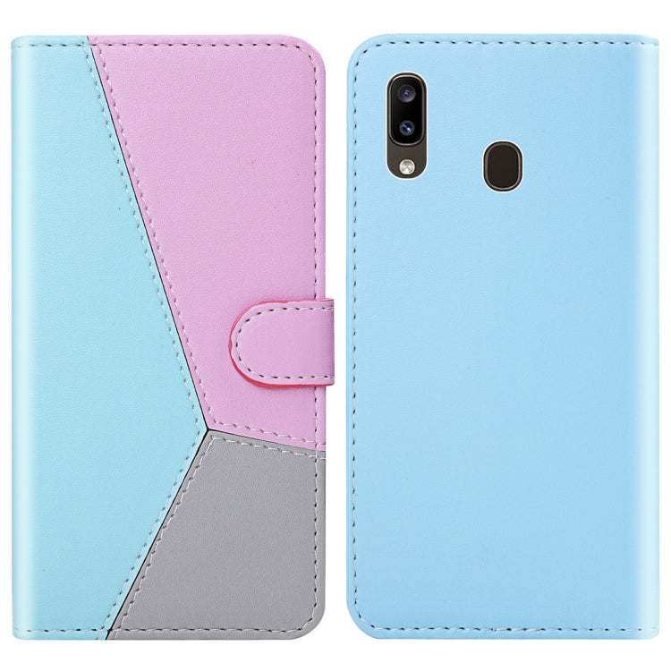 For Galaxy A40 Tricolor Stitching Horizontal Flip TPU + PU Leather Case with Holder & Card Slots & Wallet