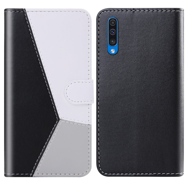 For Galaxy A50 Tricolor Stitching Horizontal Flip TPU + PU Leather Case with Holder & Card Slots & Wallet