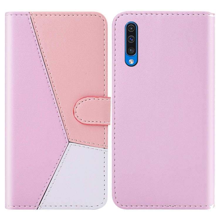 For Galaxy A50 Tricolor Stitching Horizontal Flip TPU + PU Leather Case with Holder & Card Slots & Wallet