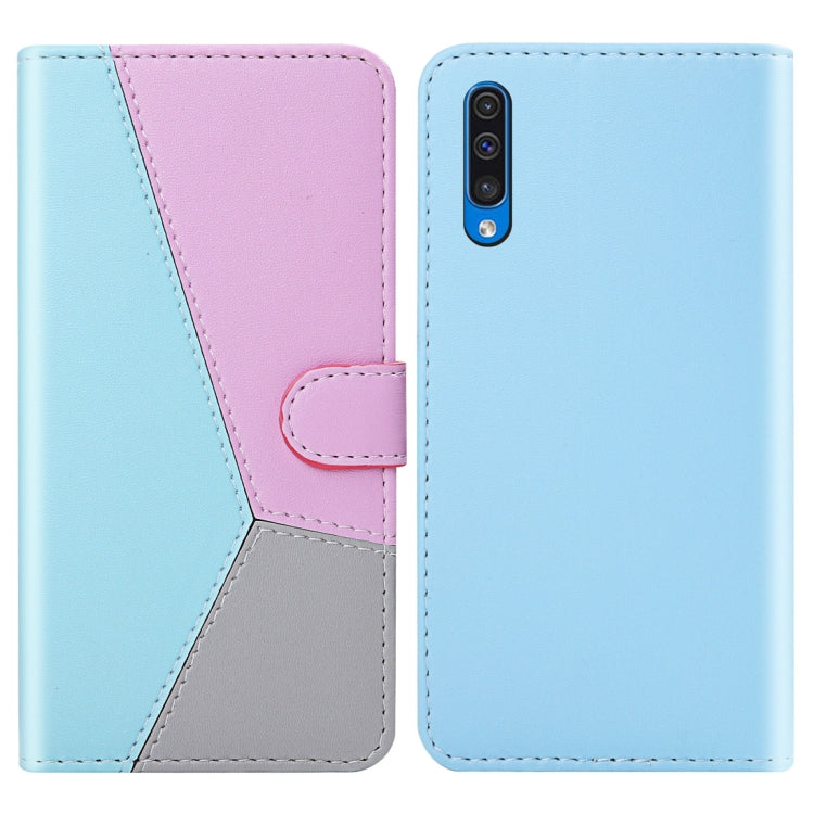 For Galaxy A50s Tricolor Stitching Horizontal Flip TPU + PU Leather Case with Holder & Card Slots & Wallet
