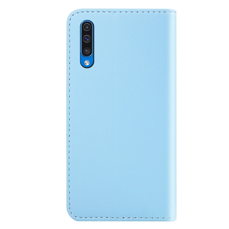 For Galaxy A50s Tricolor Stitching Horizontal Flip TPU + PU Leather Case with Holder & Card Slots & Wallet