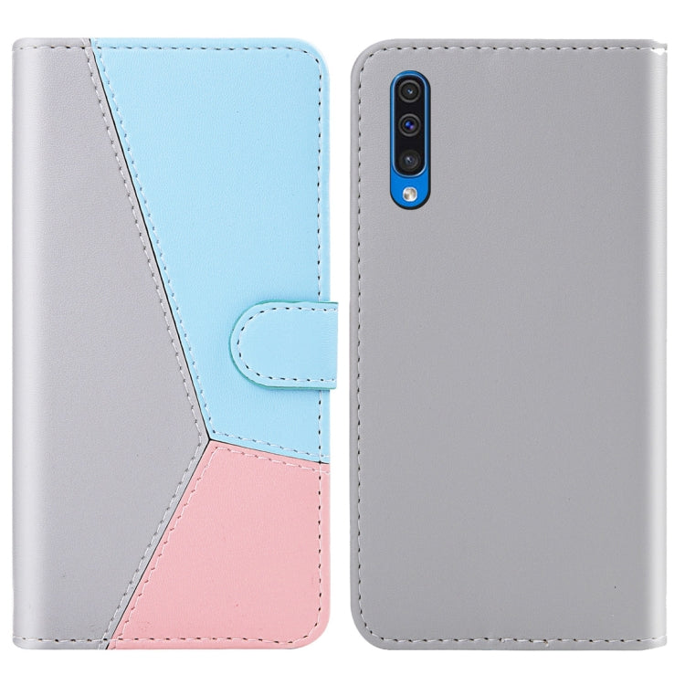 For Galaxy A50s Tricolor Stitching Horizontal Flip TPU + PU Leather Case with Holder & Card Slots & Wallet