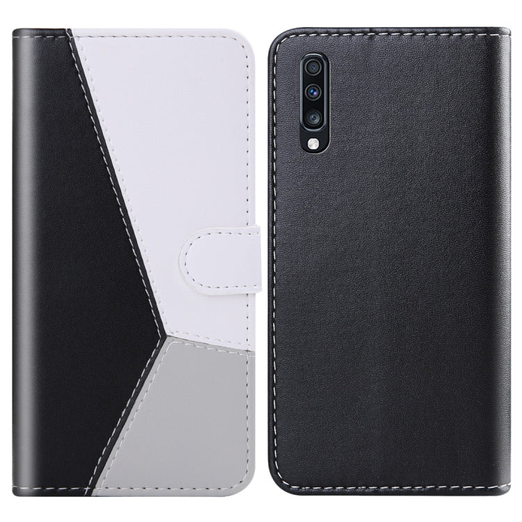 For Galaxy A70 Tricolor Stitching Horizontal Flip TPU + PU Leather Case with Holder & Card Slots & Wallet