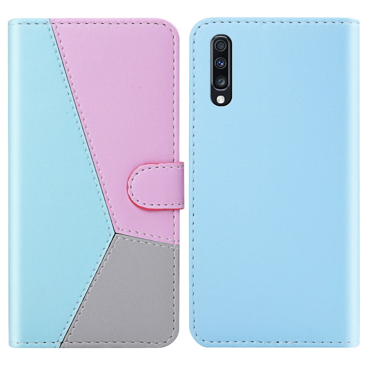 For Galaxy A70 Tricolor Stitching Horizontal Flip TPU + PU Leather Case with Holder & Card Slots & Wallet