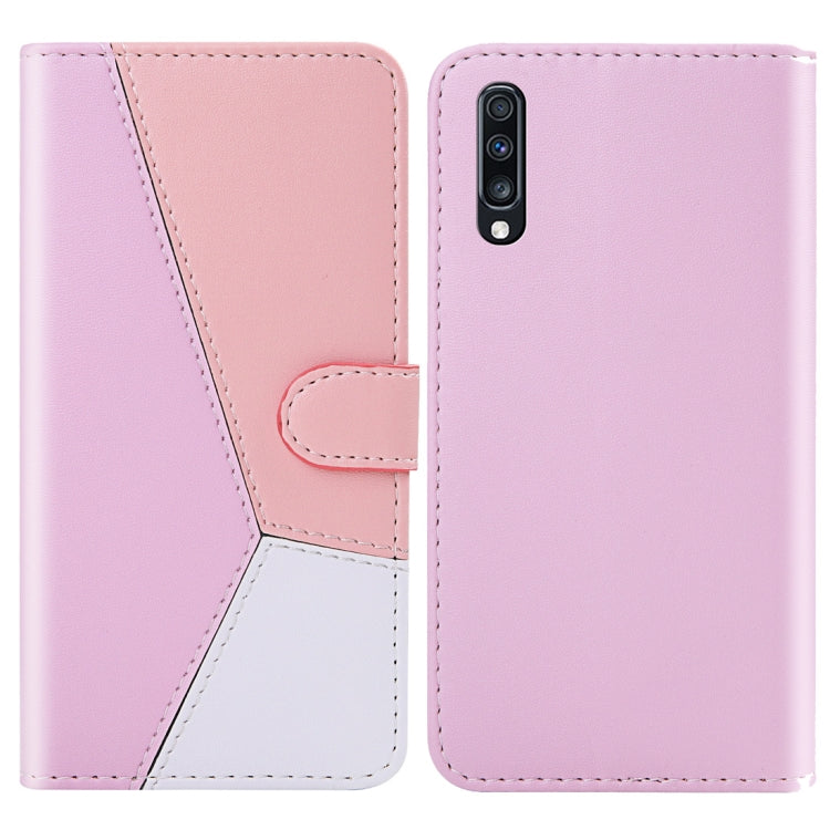 For Galaxy A70 Tricolor Stitching Horizontal Flip TPU + PU Leather Case with Holder & Card Slots & Wallet