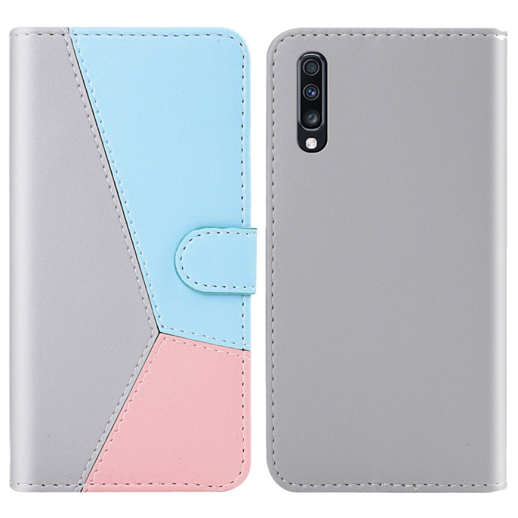 For Galaxy A70 Tricolor Stitching Horizontal Flip TPU + PU Leather Case with Holder & Card Slots & Wallet