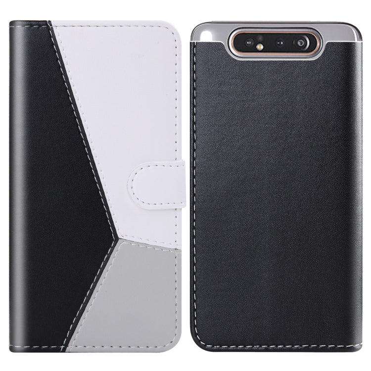 For Galaxy A80 / A90 Tricolor Stitching Horizontal Flip TPU + PU Leather Case with Holder & Card Slots & Wallet