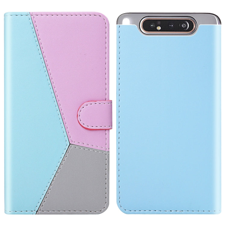 For Galaxy A80 / A90 Tricolor Stitching Horizontal Flip TPU + PU Leather Case with Holder & Card Slots & Wallet