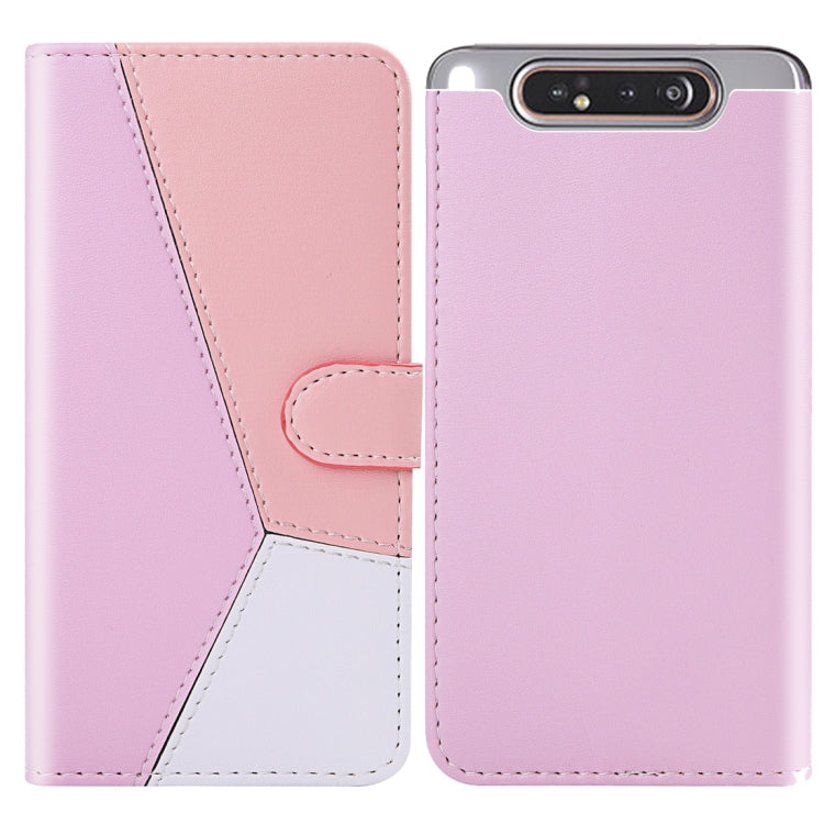 For Galaxy A80 / A90 Tricolor Stitching Horizontal Flip TPU + PU Leather Case with Holder & Card Slots & Wallet