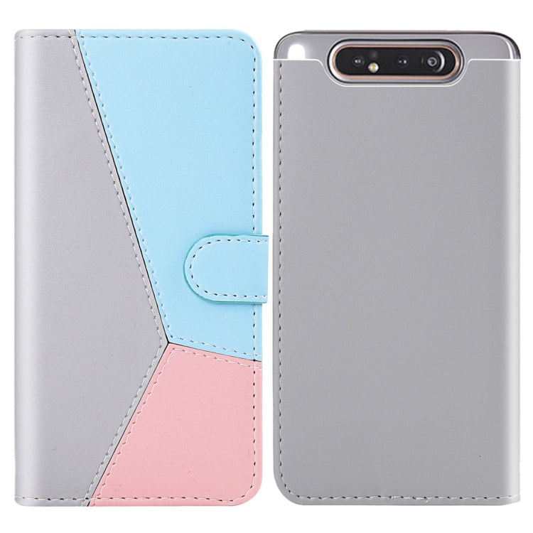 For Galaxy A80 / A90 Tricolor Stitching Horizontal Flip TPU + PU Leather Case with Holder & Card Slots & Wallet