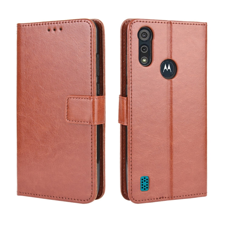 For Motorola Moto E6i Retro Crazy Horse Texture Horizontal Flip Leather Case with Holder & Card Slots & Lanyard