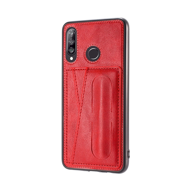 For Huawei Nova 4 Shockproof PC + PU Protective Case with Spring Holder & Card Slot