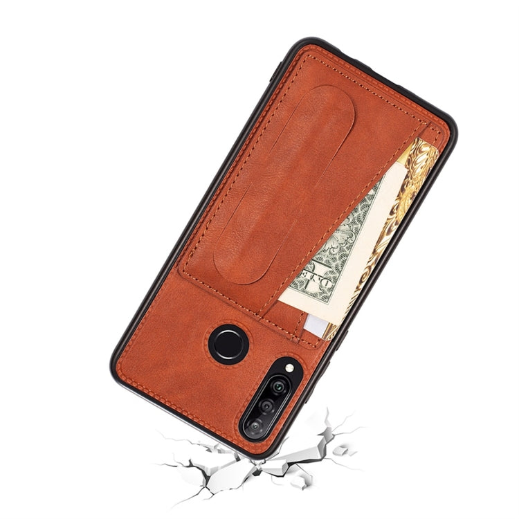 For Huawei Nova 4 Shockproof PC + PU Protective Case with Spring Holder & Card Slot