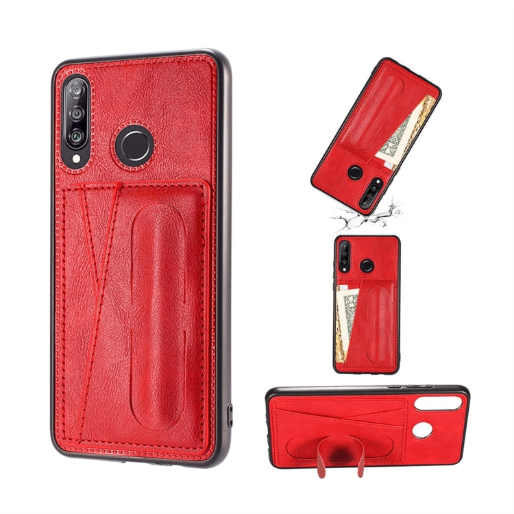 For Huawei Nova 4e Shockproof PC + PU Protective Case with Spring Holder & Card Slot
