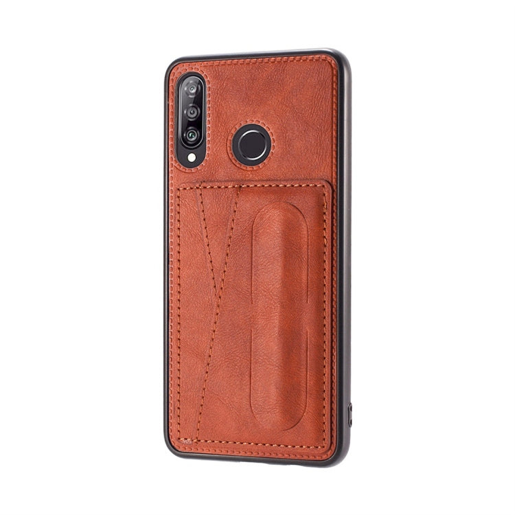 For Huawei Nova 4e Shockproof PC + PU Protective Case with Spring Holder & Card Slot