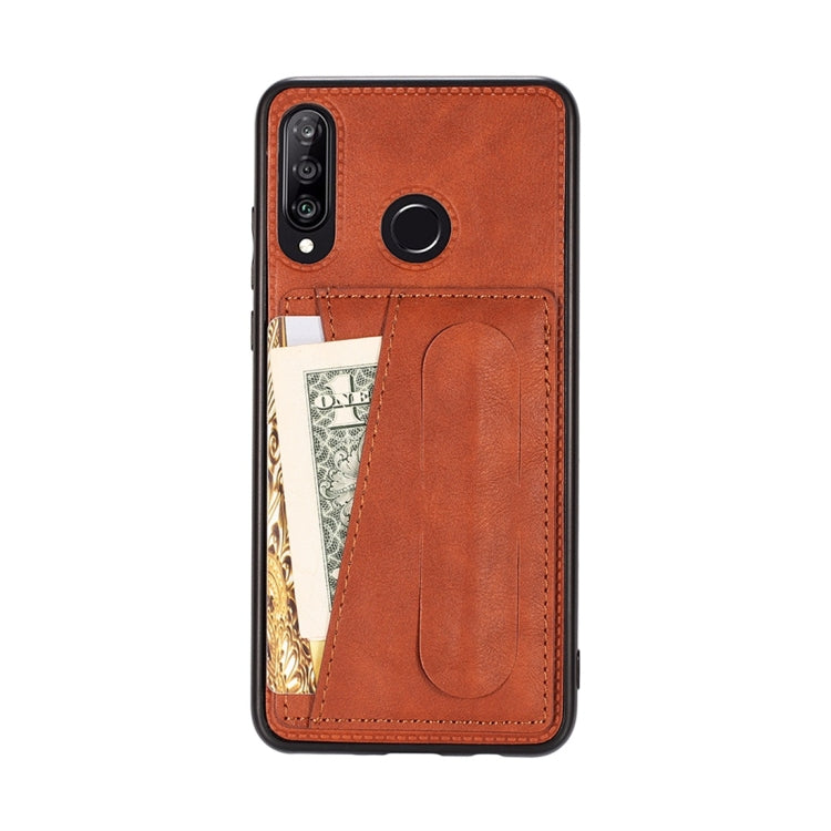 For Huawei Nova 4e Shockproof PC + PU Protective Case with Spring Holder & Card Slot