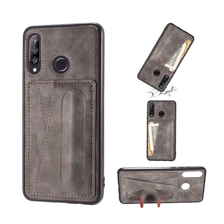 For Huawei Nova 4e Shockproof PC + PU Protective Case with Spring Holder & Card Slot