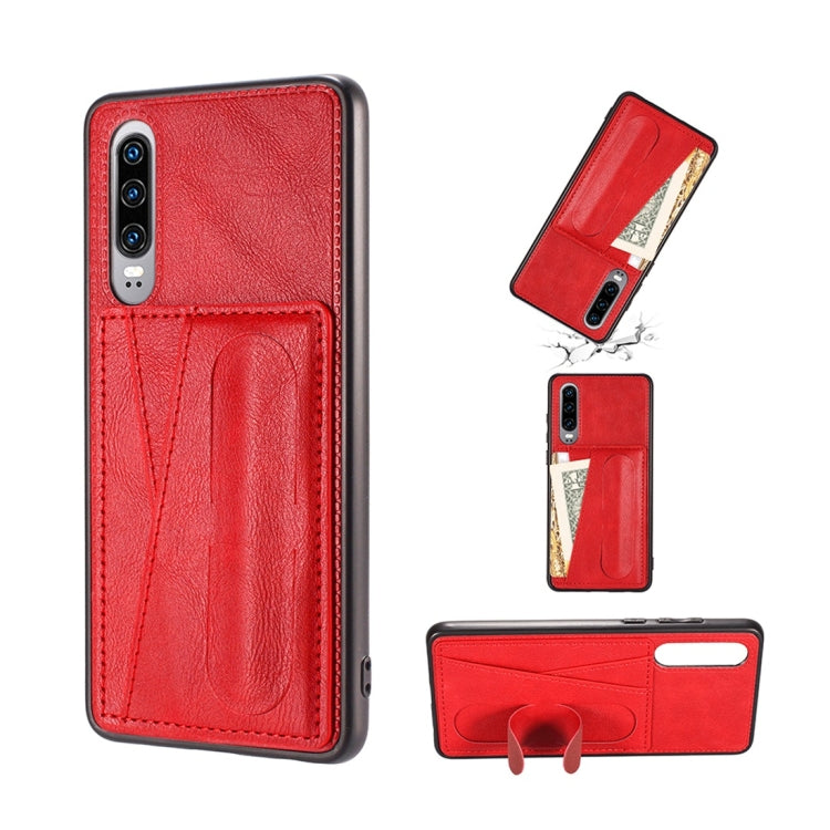 For Huawei P30 Shockproof PC + PU Protective Case with Spring Holder & Card Slot