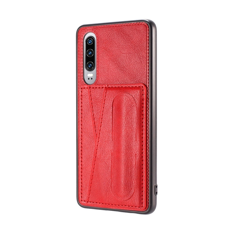 For Huawei P30 Shockproof PC + PU Protective Case with Spring Holder & Card Slot