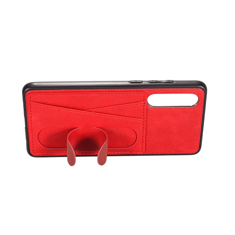 For Huawei P30 Shockproof PC + PU Protective Case with Spring Holder & Card Slot