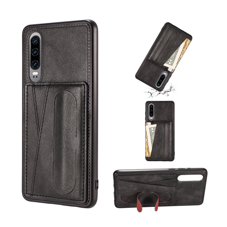 For Huawei P30 Shockproof PC + PU Protective Case with Spring Holder & Card Slot