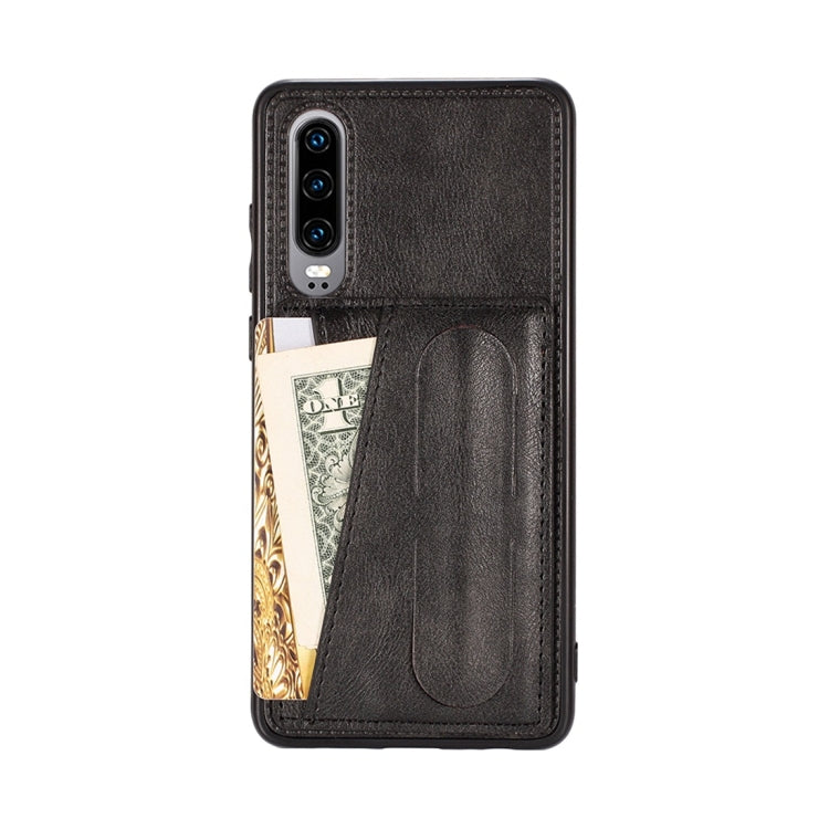 For Huawei P30 Shockproof PC + PU Protective Case with Spring Holder & Card Slot