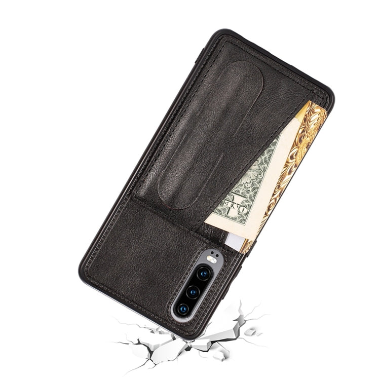 For Huawei P30 Shockproof PC + PU Protective Case with Spring Holder & Card Slot