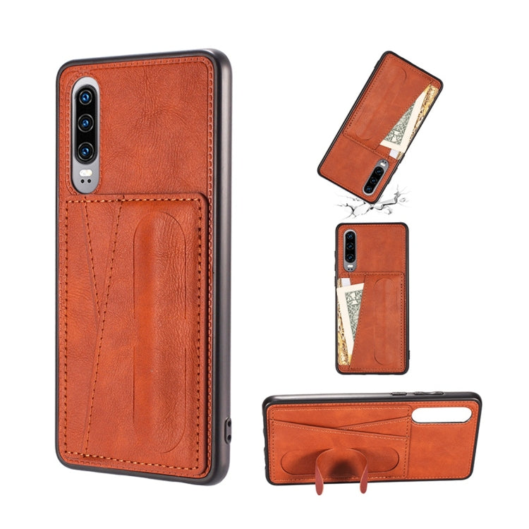 For Huawei P30 Shockproof PC + PU Protective Case with Spring Holder & Card Slot