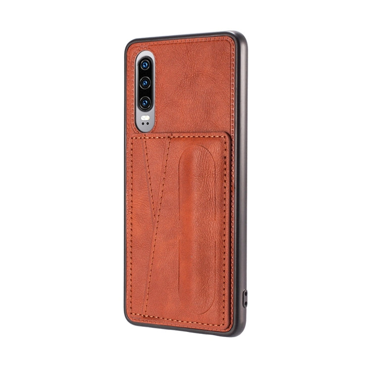 For Huawei P30 Shockproof PC + PU Protective Case with Spring Holder & Card Slot