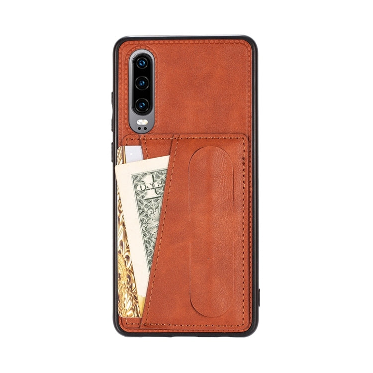 For Huawei P30 Shockproof PC + PU Protective Case with Spring Holder & Card Slot