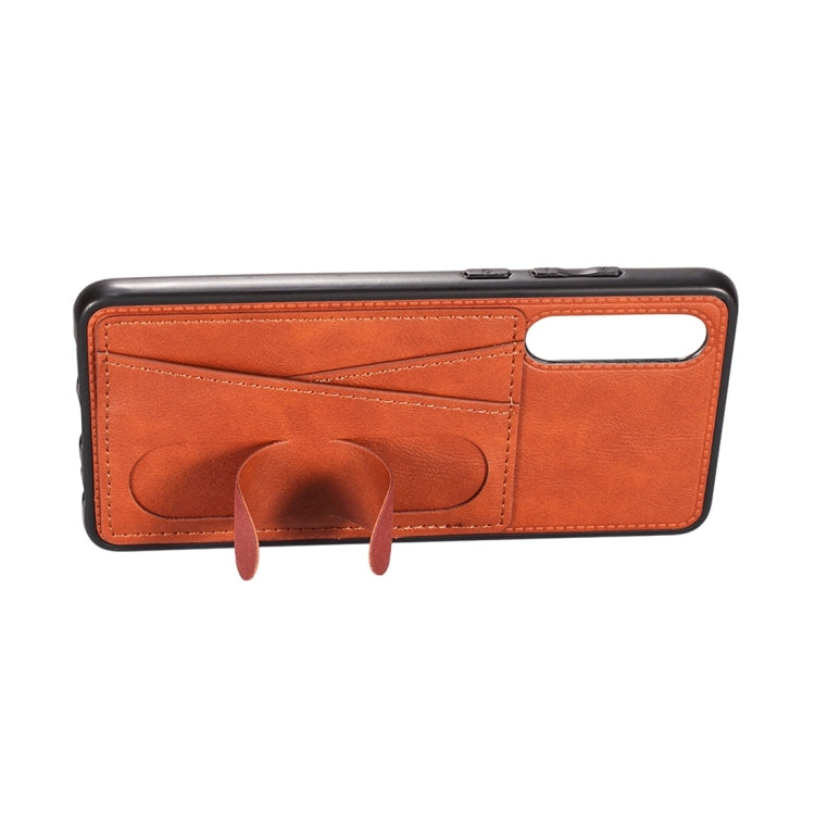 For Huawei P30 Shockproof PC + PU Protective Case with Spring Holder & Card Slot