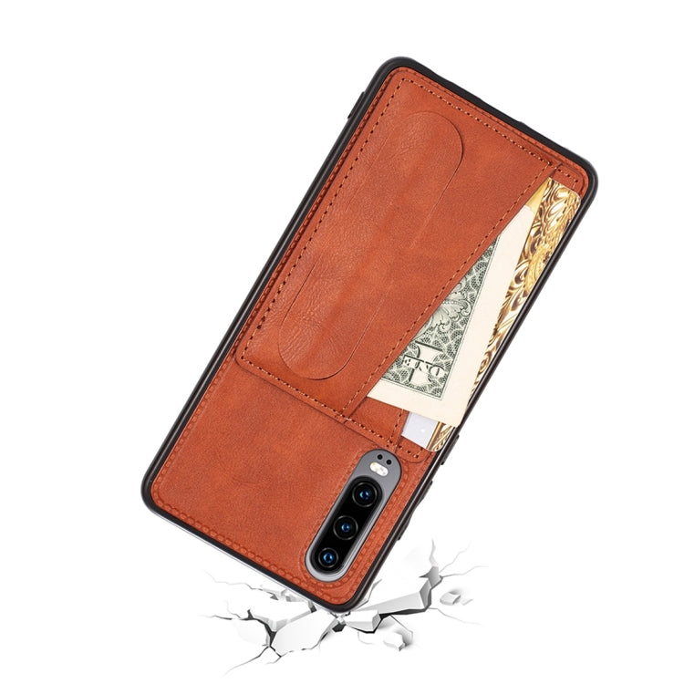 For Huawei P30 Shockproof PC + PU Protective Case with Spring Holder & Card Slot
