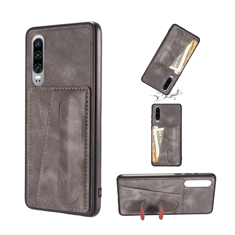For Huawei P30 Shockproof PC + PU Protective Case with Spring Holder & Card Slot