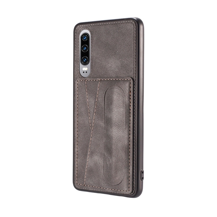 For Huawei P30 Shockproof PC + PU Protective Case with Spring Holder & Card Slot