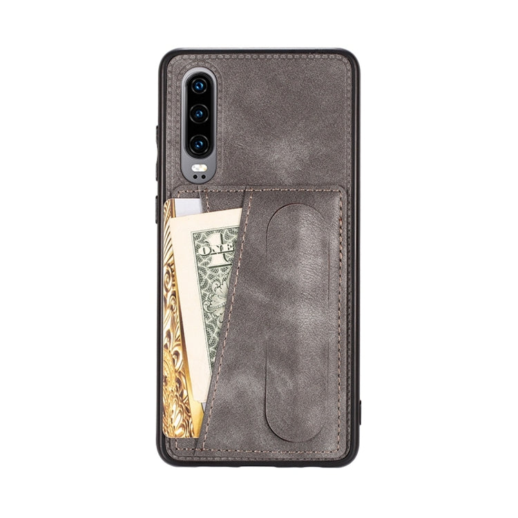 For Huawei P30 Shockproof PC + PU Protective Case with Spring Holder & Card Slot