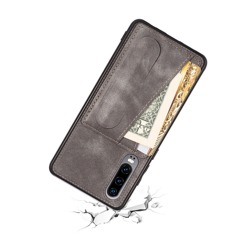 For Huawei P30 Shockproof PC + PU Protective Case with Spring Holder & Card Slot
