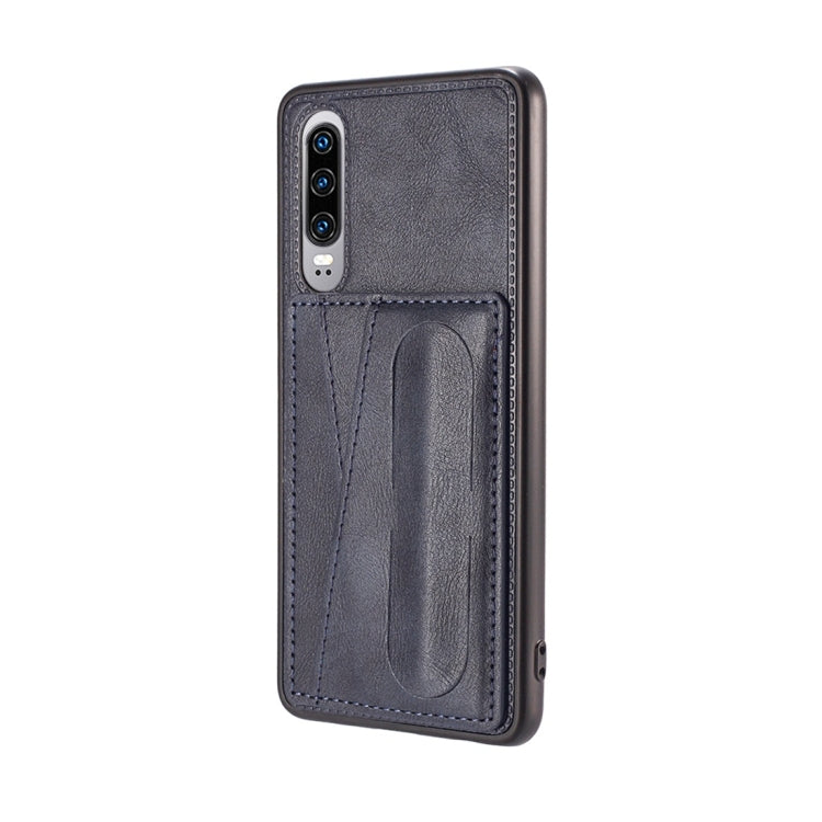 For Huawei P30 Shockproof PC + PU Protective Case with Spring Holder & Card Slot