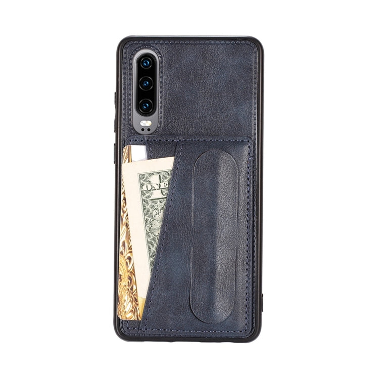 For Huawei P30 Shockproof PC + PU Protective Case with Spring Holder & Card Slot