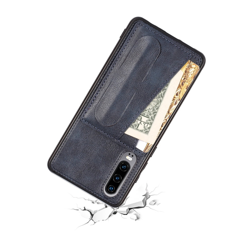 For Huawei P30 Shockproof PC + PU Protective Case with Spring Holder & Card Slot