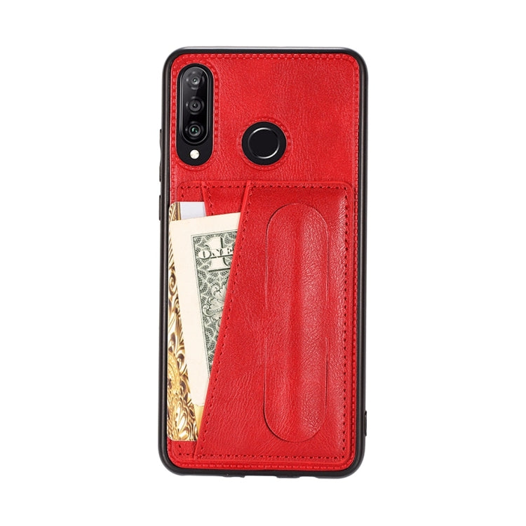 For Huawei P30 Lite Shockproof PC + PU Protective Case with Spring Holder & Card Slot