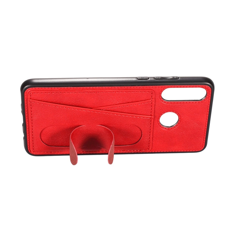 For Huawei P30 Lite Shockproof PC + PU Protective Case with Spring Holder & Card Slot