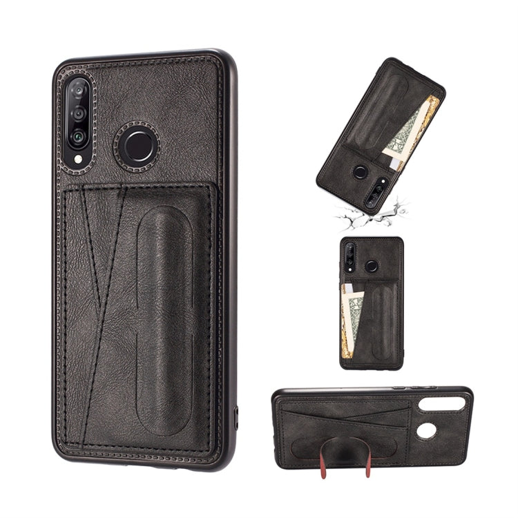 For Huawei P30 Lite Shockproof PC + PU Protective Case with Spring Holder & Card Slot