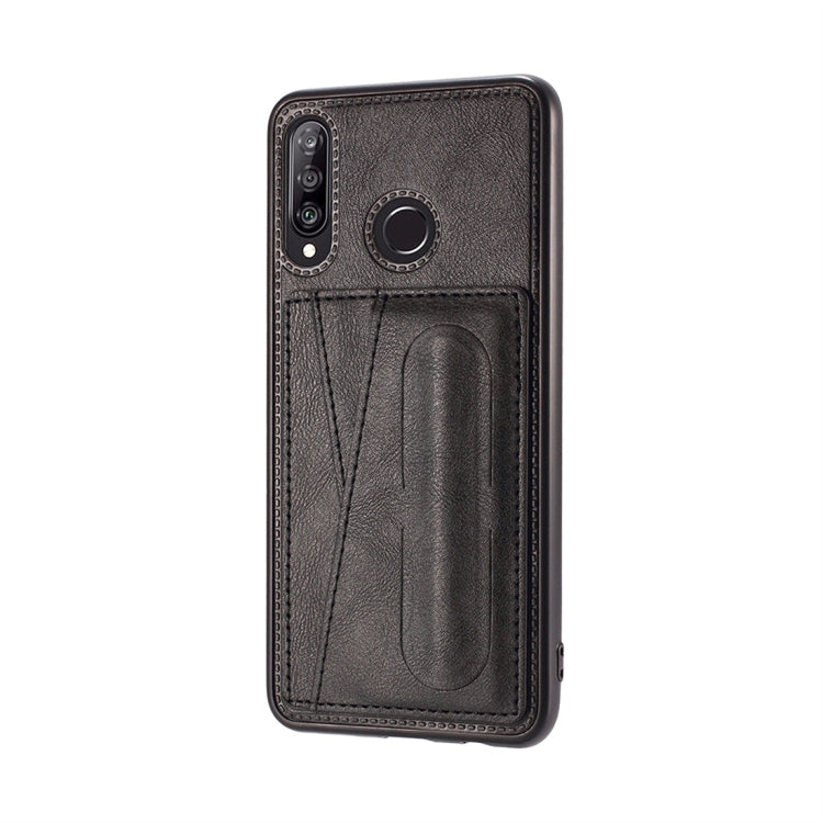 For Huawei P30 Lite Shockproof PC + PU Protective Case with Spring Holder & Card Slot