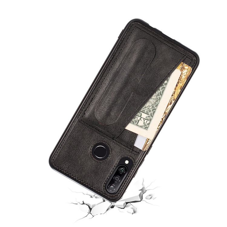 For Huawei P30 Lite Shockproof PC + PU Protective Case with Spring Holder & Card Slot