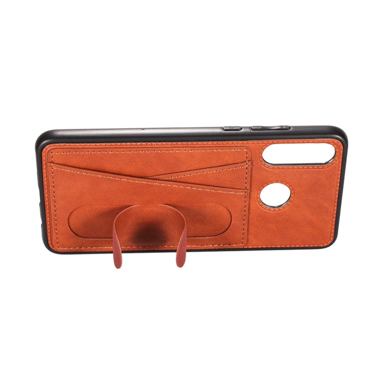 For Huawei P30 Lite Shockproof PC + PU Protective Case with Spring Holder & Card Slot