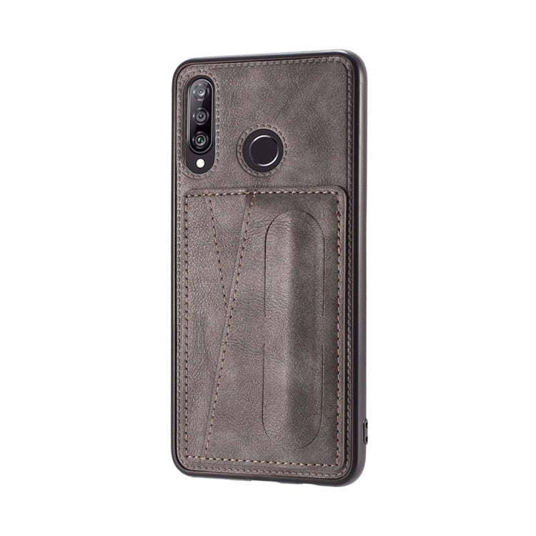 For Huawei P30 Lite Shockproof PC + PU Protective Case with Spring Holder & Card Slot