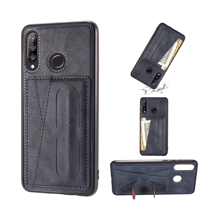 For Huawei P30 Lite Shockproof PC + PU Protective Case with Spring Holder & Card Slot