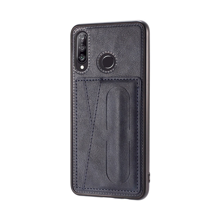 For Huawei P30 Lite Shockproof PC + PU Protective Case with Spring Holder & Card Slot